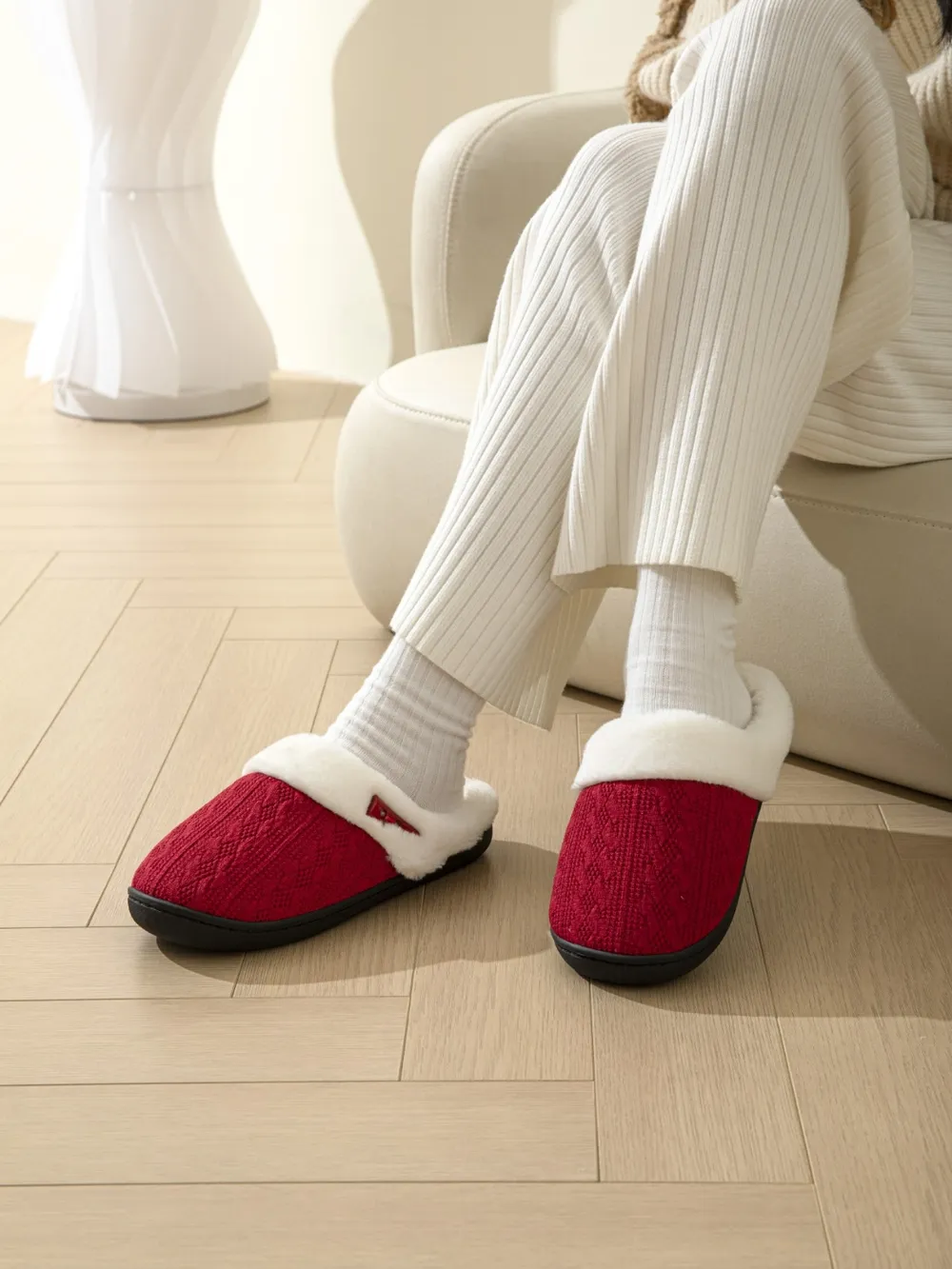 Horn Buckle Furry Texture Flat Slippers, image 16