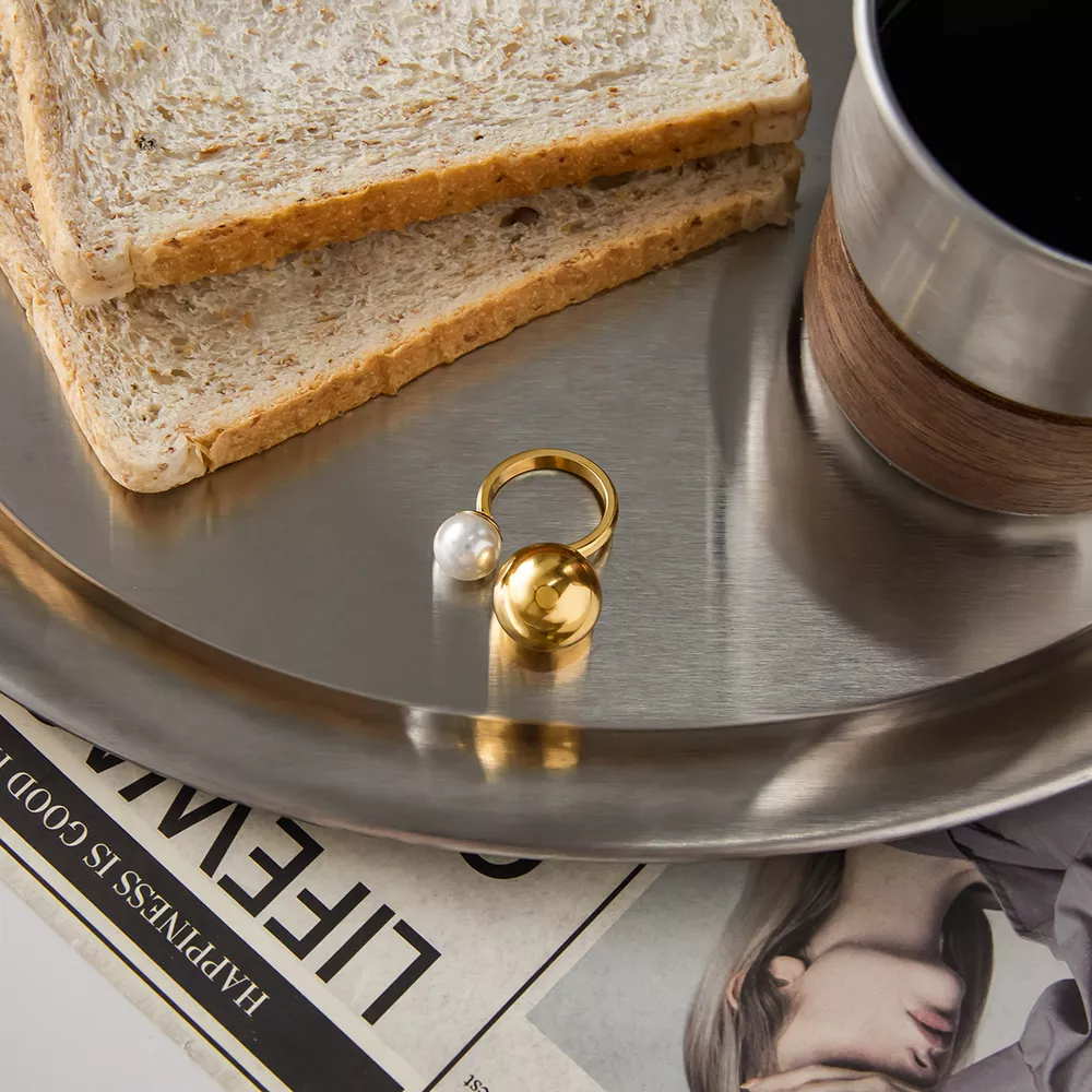 18K Gold-Plated Orb & Pearl Open Ring, image 8