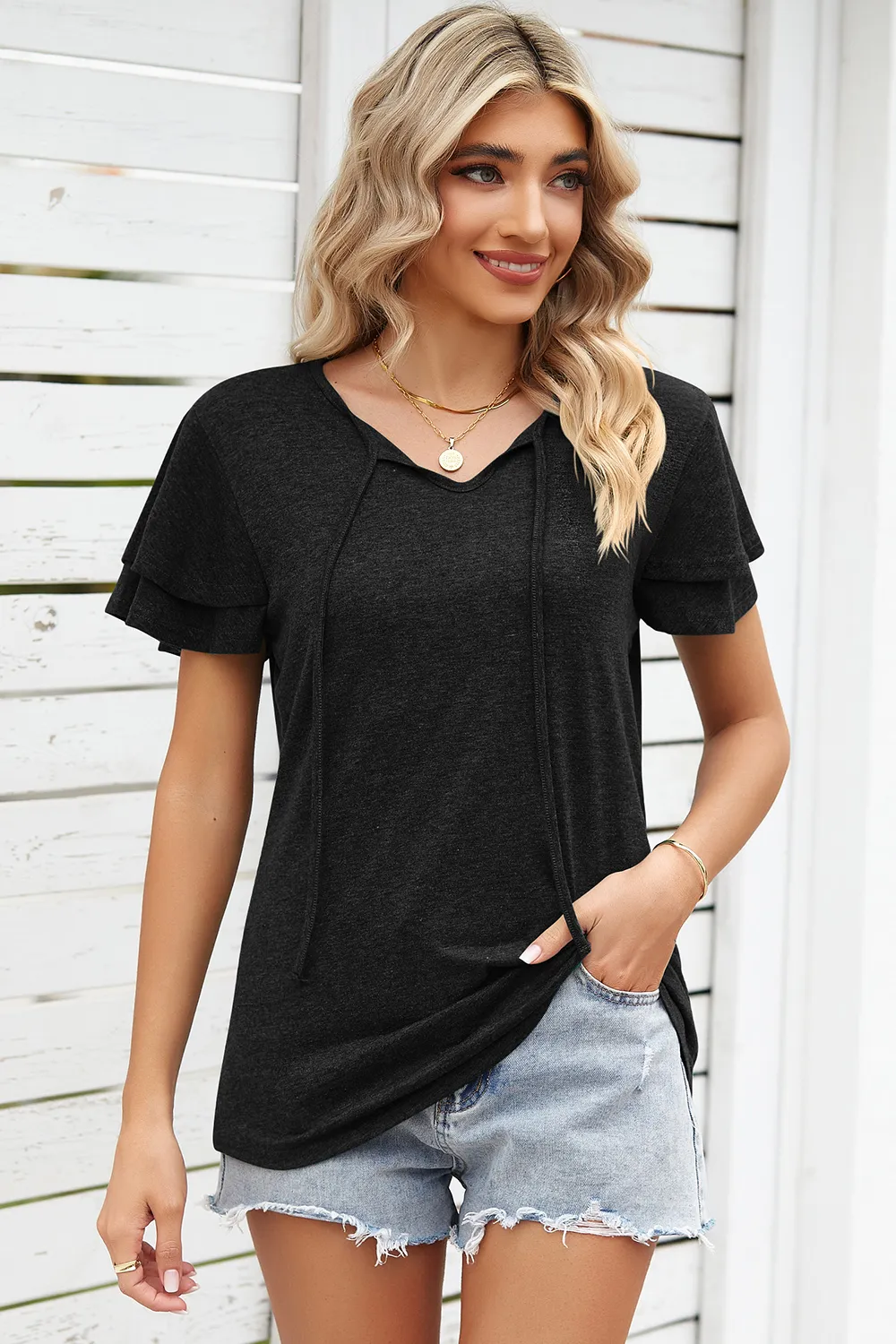 Tie Waist Flutter Sleeve Blouse, image 23