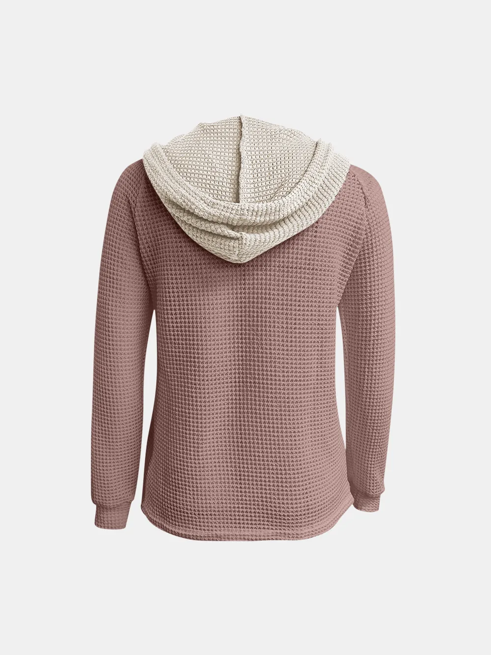 Full Size Waffle-Knit Contrast Long Sleeve Hoodie, image 9