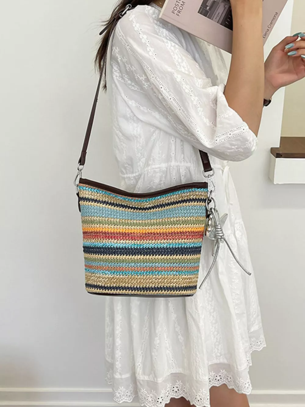 Striped Woven Crossbody Bag, image 2