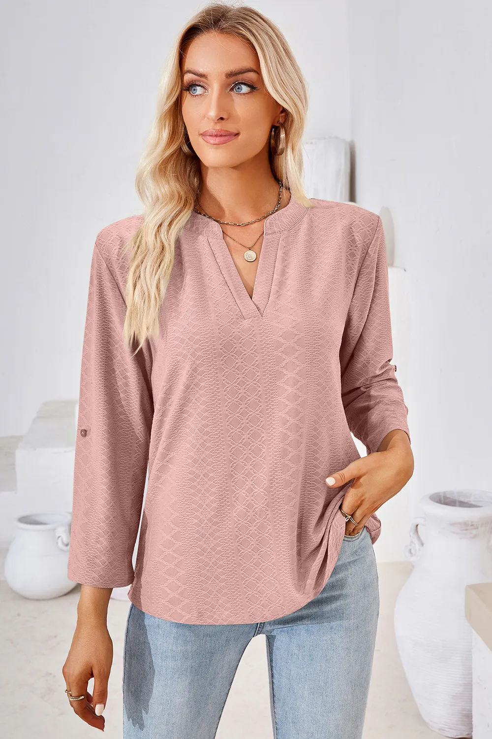 Notched Roll-Tab Sleeve T-Shirt, image 17