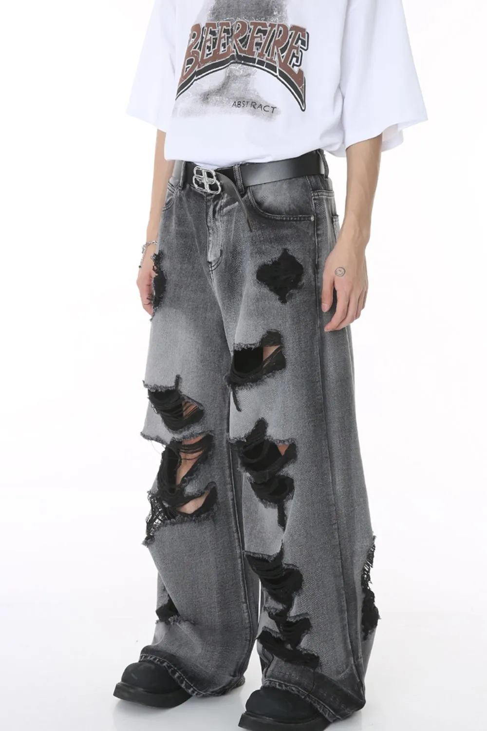Distressed Wide Leg Jeans with Pockets, image 3