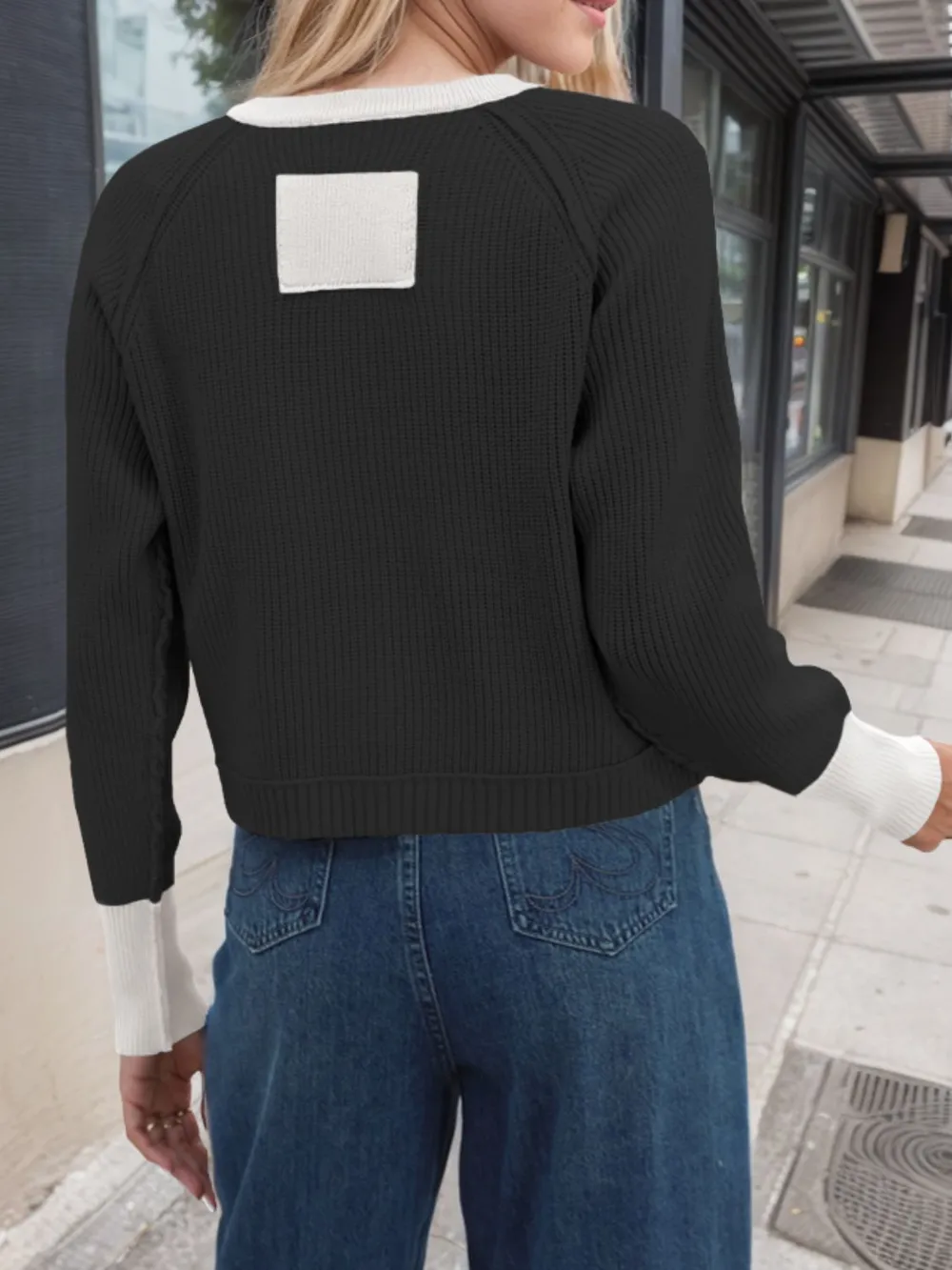Contrast Button Up Long Sleeve Cardigan, image 11