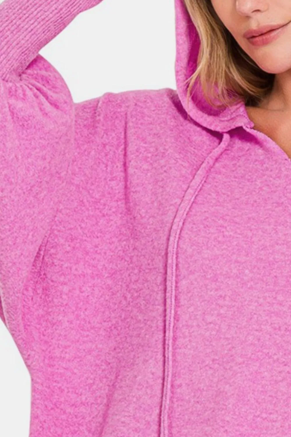 Brushed Hacci Drop Shoulder Cropped Hoodie, image 3