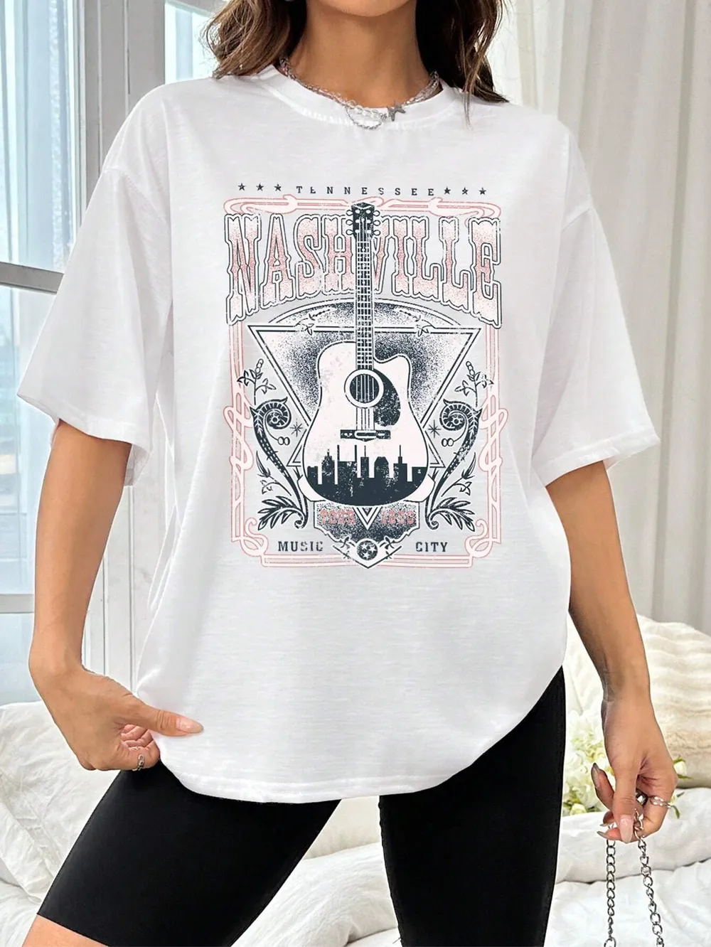 Guitar Graphic Round Neck Half Sleeve T-Shirt, image 7