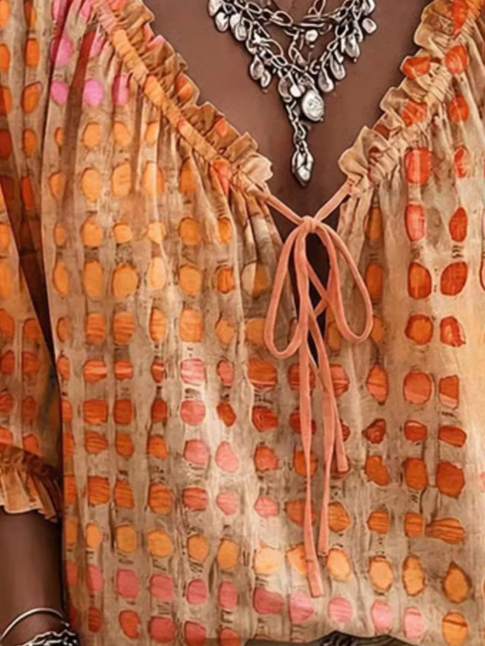 Full Size Tie Neck 3/4 Sleeve Blouse Plus Size, image 14