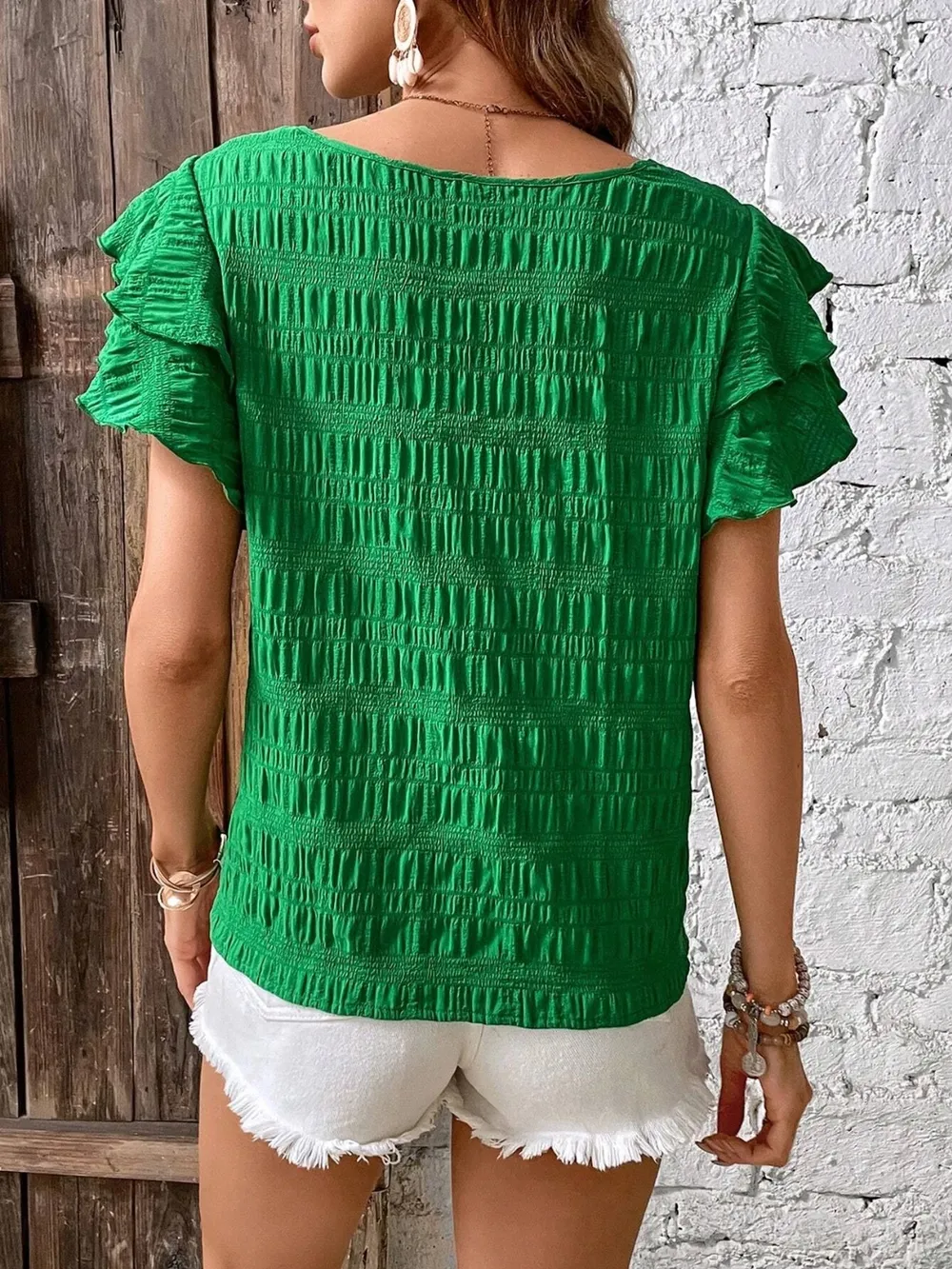 Round Neck Flounce Sleeve Blouse, image 18