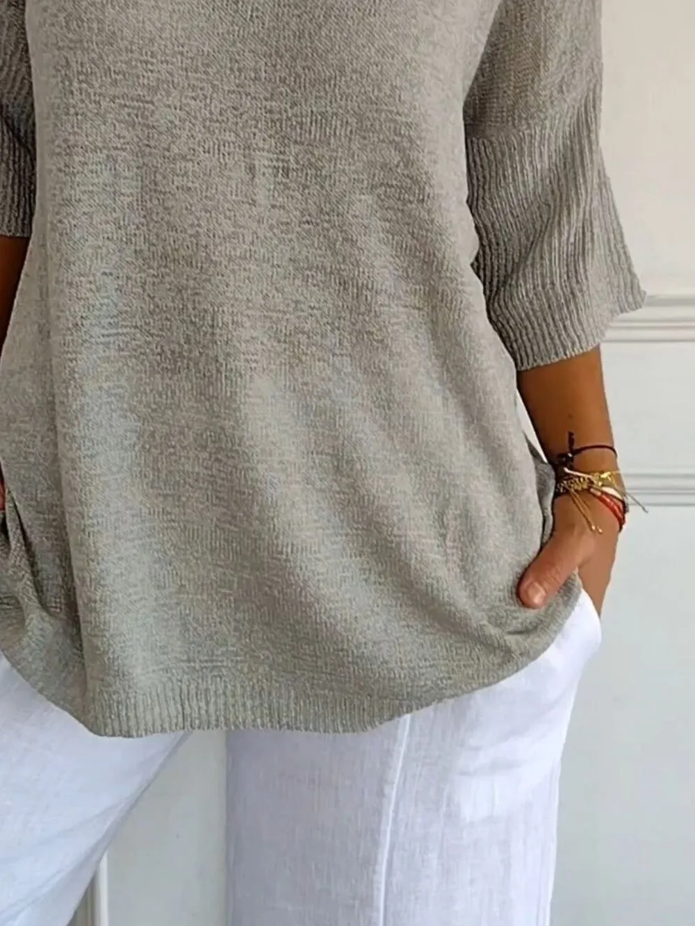 Full Size Relaxed Fit Ribbed Hem Sweater Plus Size, image 6
