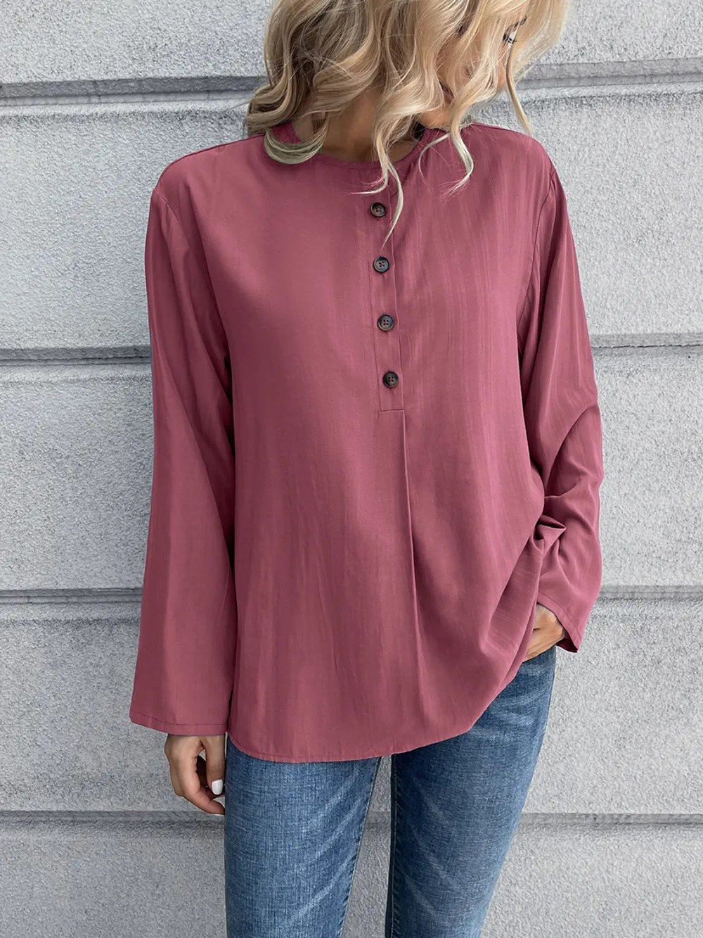 Half Button Long Sleeve Blouse, image 9