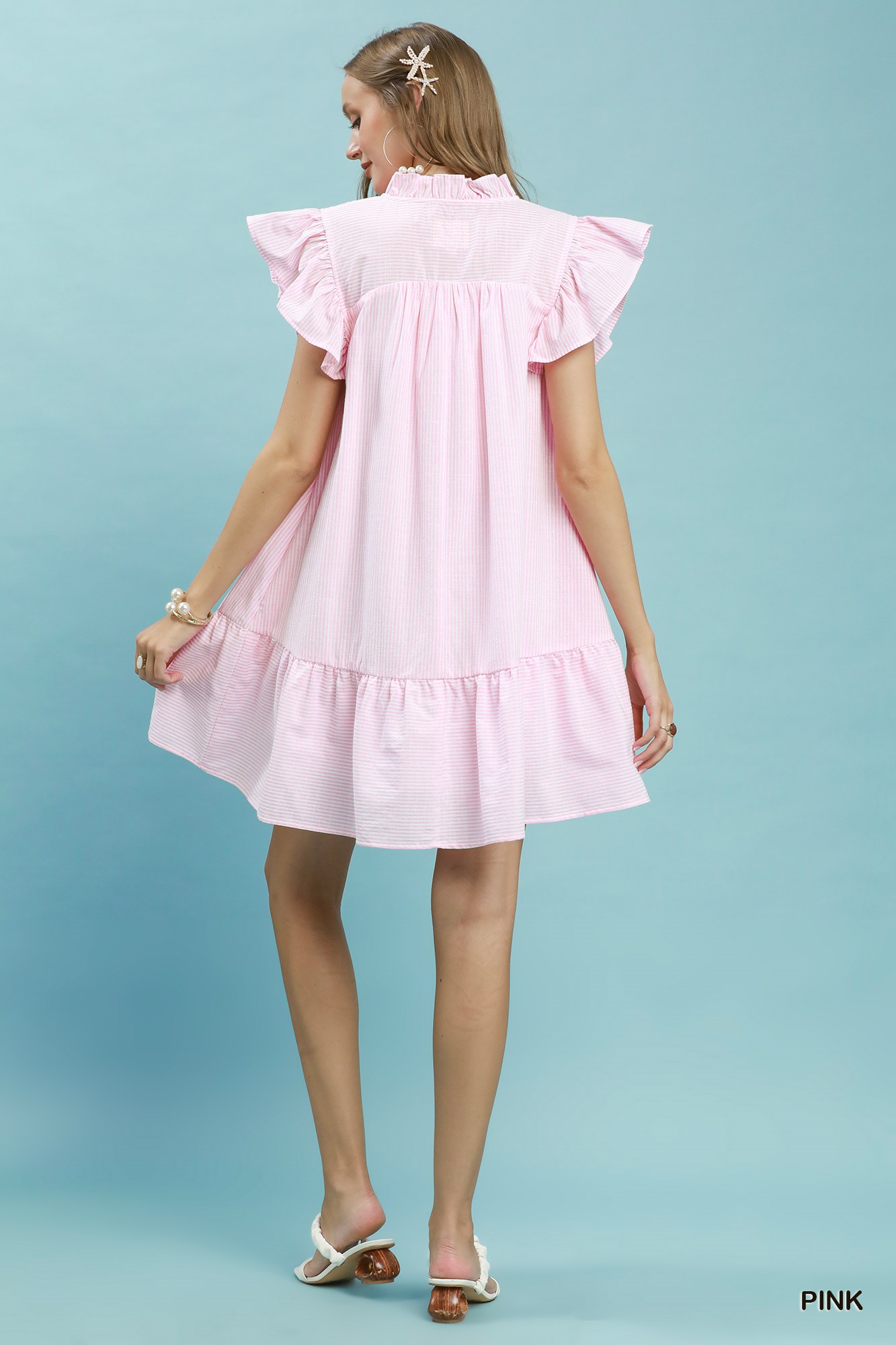 Stripe Smocked Yoke Ruffle Dress, image 3