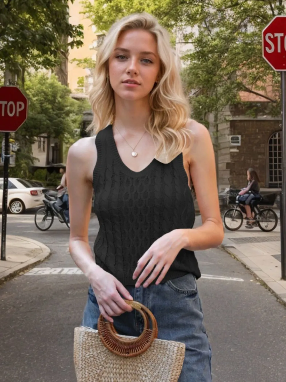 Cable-Knit V-Neck Knit Tank, image 11