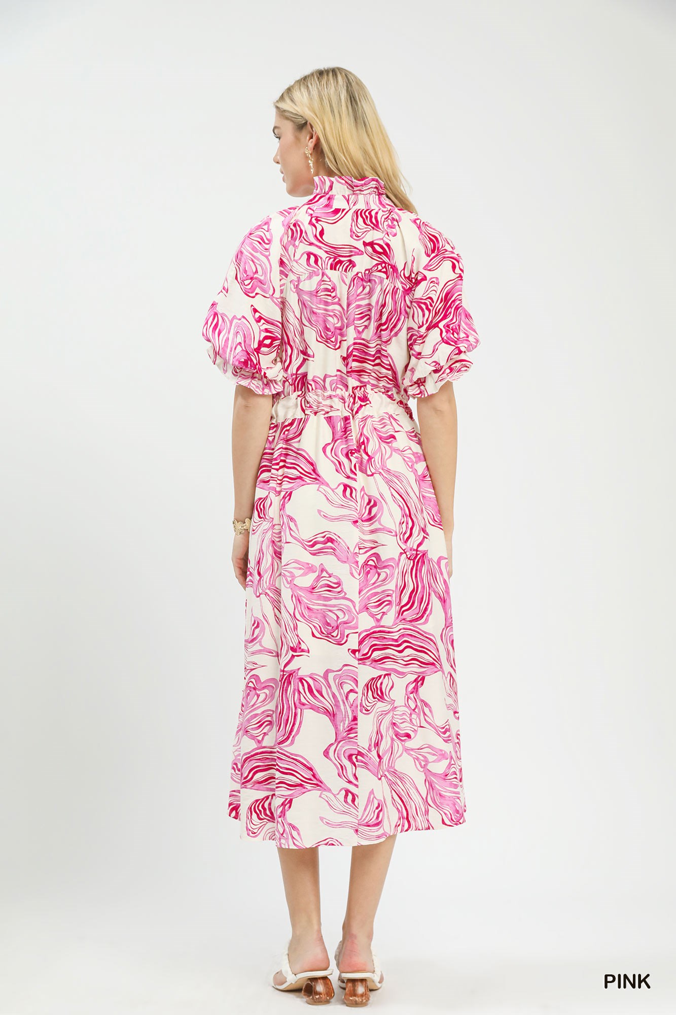 Abstract Print Smocked Tie Waist Midi Dress, image 3