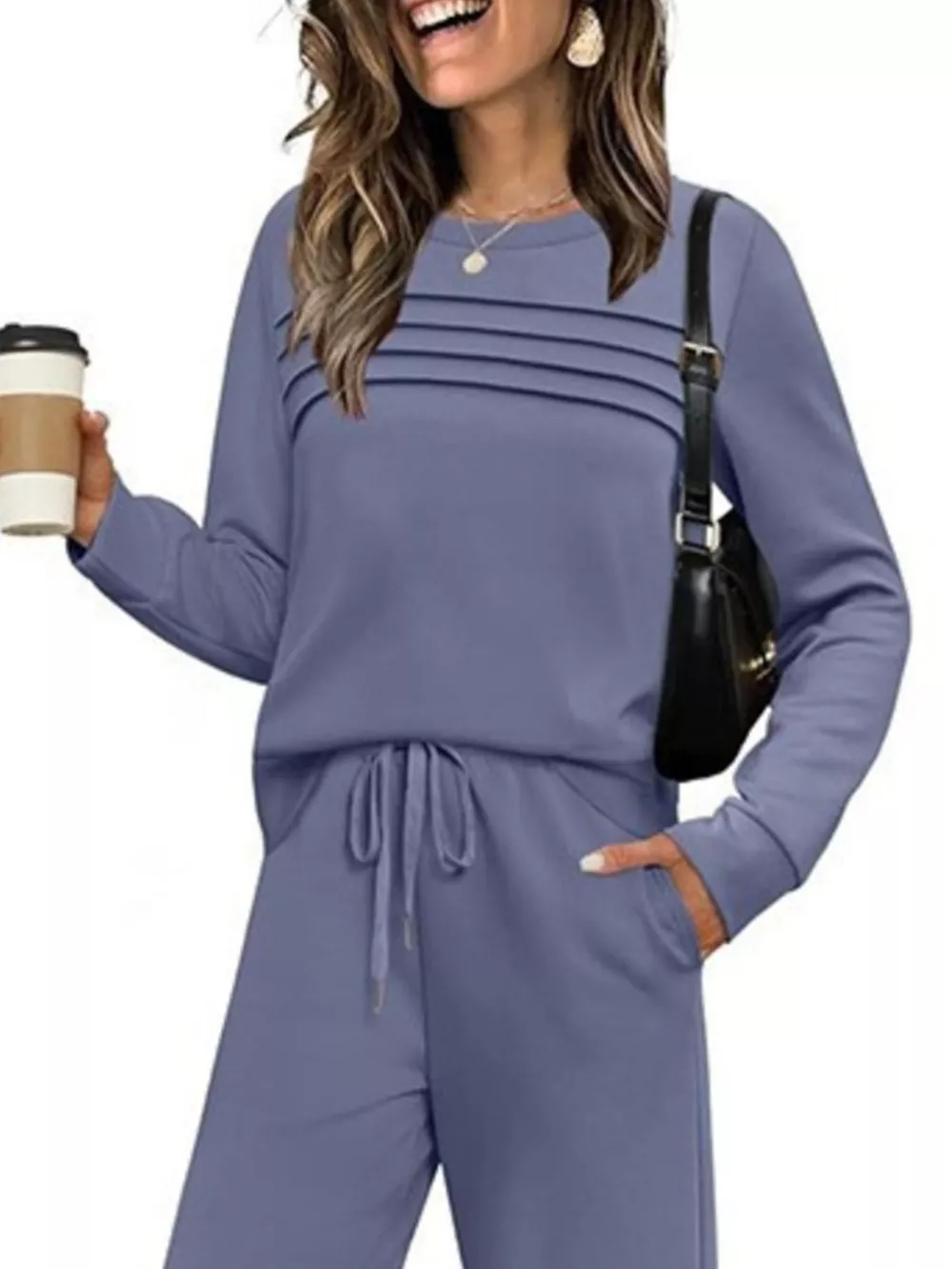 Full Size Long Sleeve Round Neck Top and Pants Set Plus Size, image 11