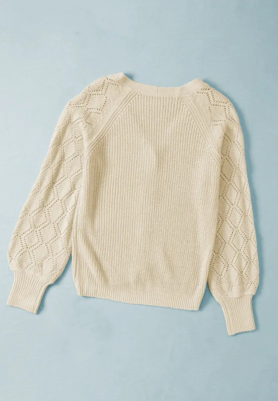 Openwork V-Neck Button Up Cardigan, image 14