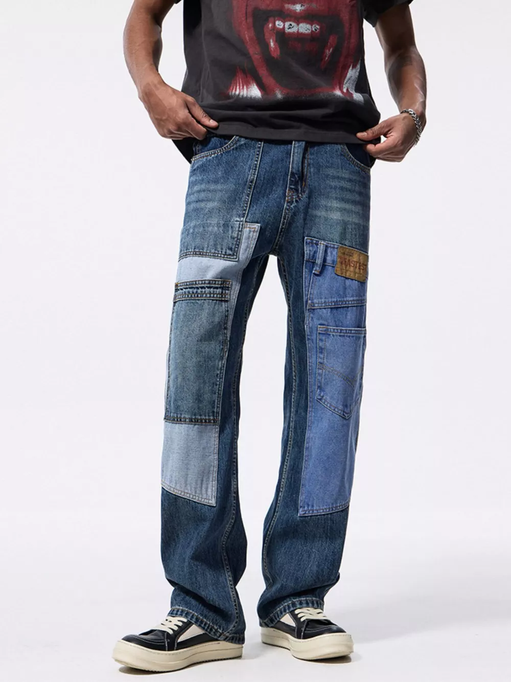 Men's Patchwork Relaxed Fit Jeans, image 4