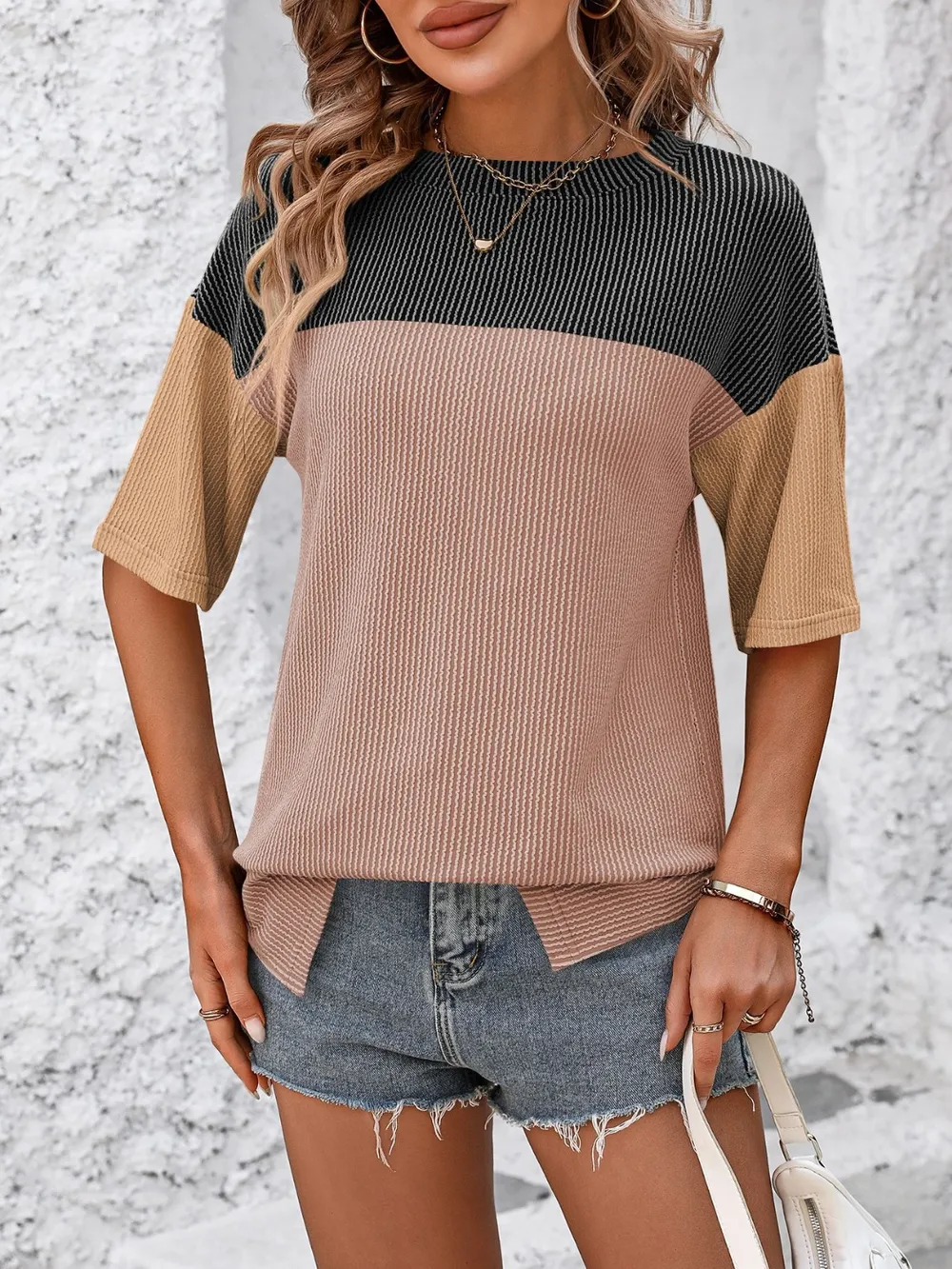 Color Block Round Neck Half Sleeve T-Shirt, image 18