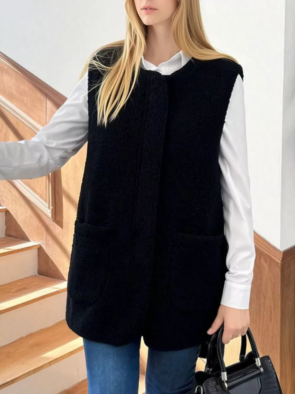 Sherpa Sleeveless Vest Coat, image 3