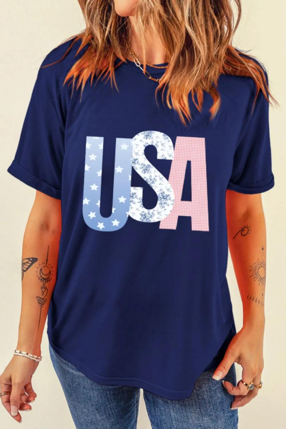 USA Letter Round Neck T-Shirt, image 3