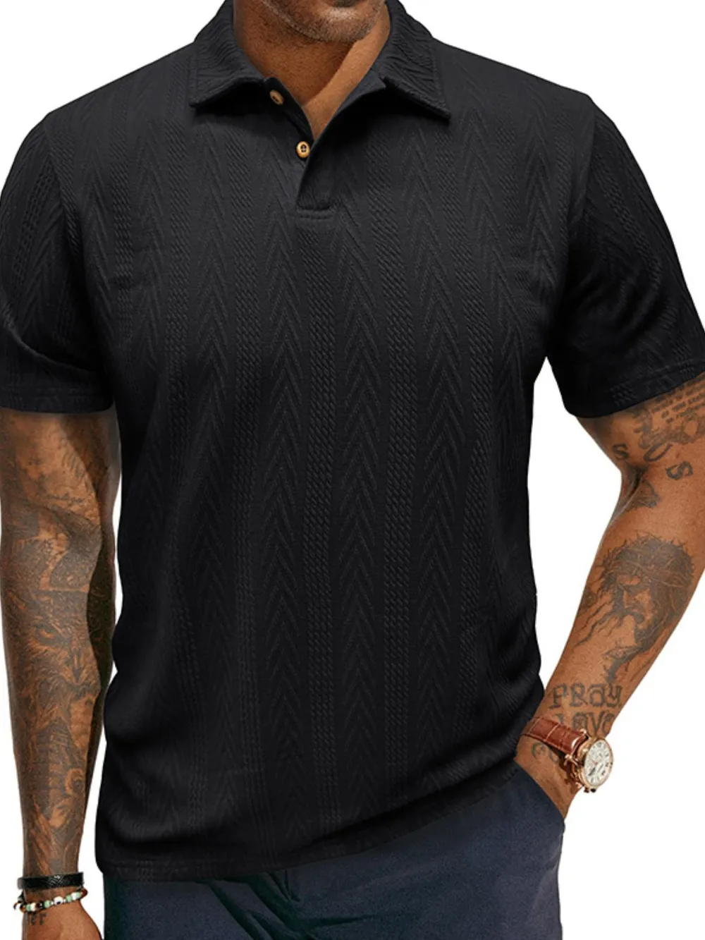 Men's Classic Chevron Textured Polo Shirt, image 7