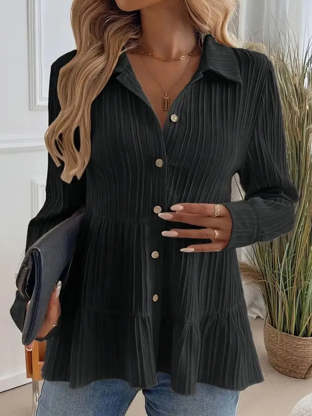 Striped Button-Down Tiered Shirt, image 16
