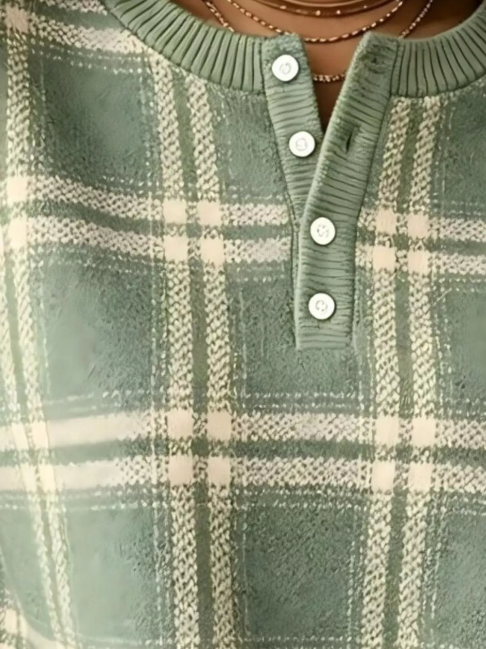 Full Size Plaid Button Detail Long Sleeve Sweatshirt Plus Size, image 5