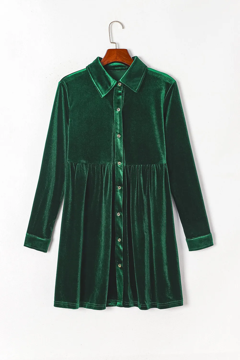 Ruched Button Up Collared Neck Long Sleeve Shirt Dress, image 5