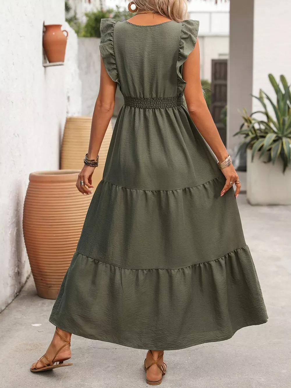 Slit Ruffled V-Neck Tiered Dress, image 3