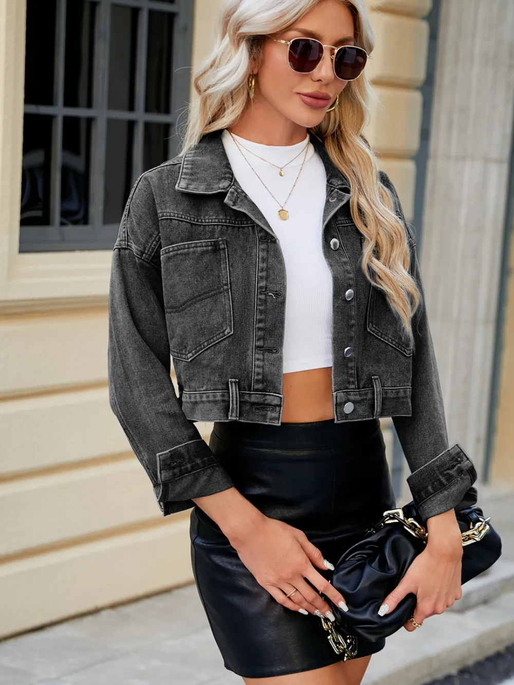 Pocketed Button Up Dropped Shoulder Denim Jacket, image 5