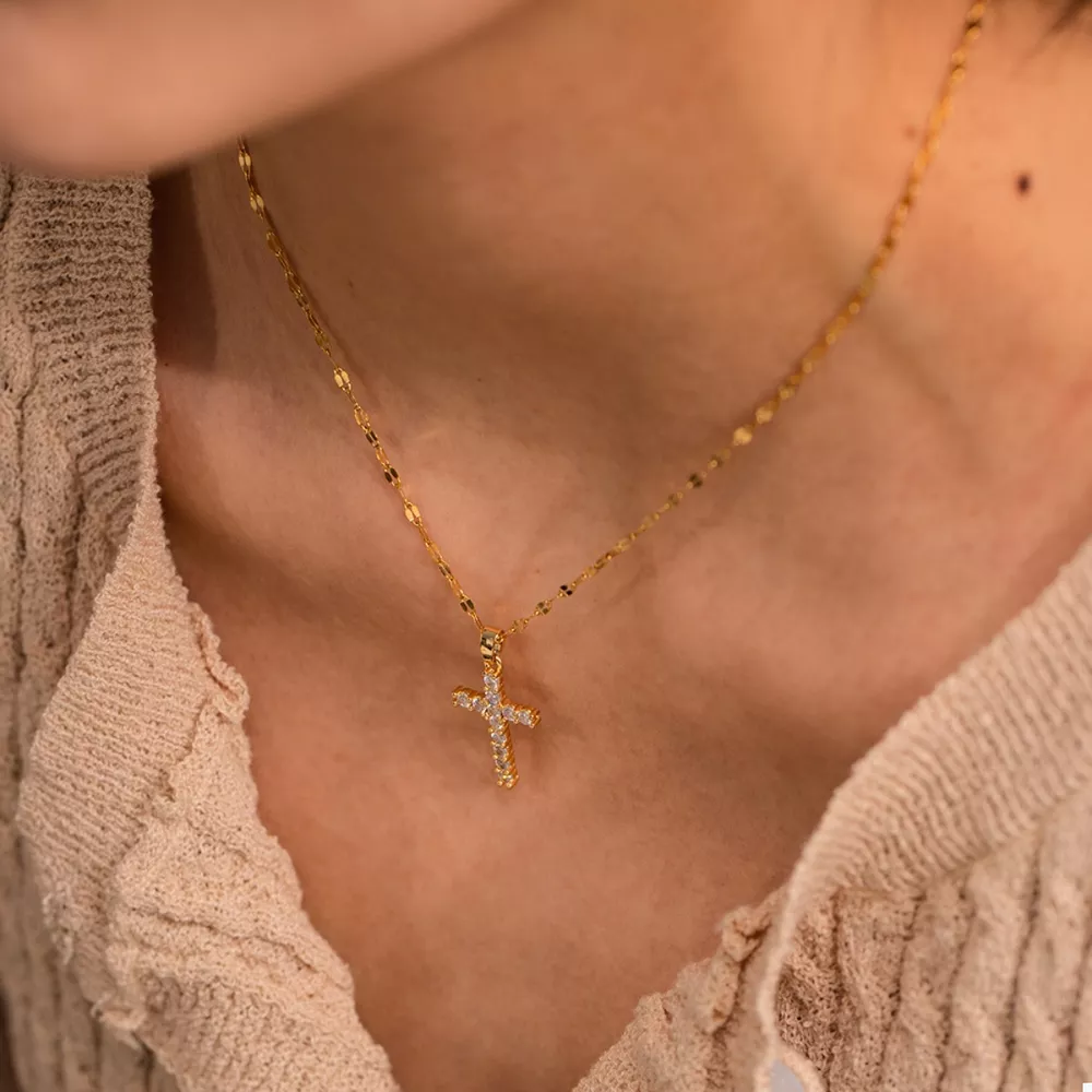18K Gold-Plated Cross Pendant Necklace, image 3