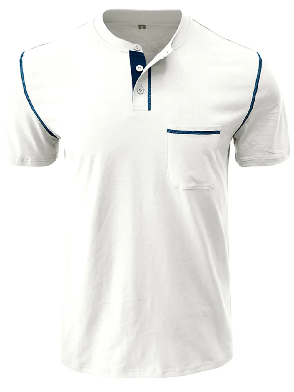 Men's Full Size Casual Henley T-Shirt with Contrast Stitching and Pocket Plus Size, image 8