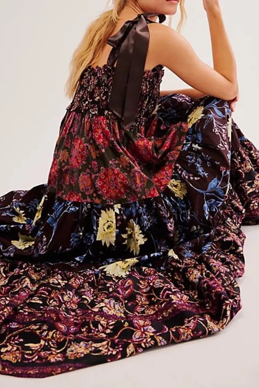 Floral Tiered Maxi Dress with Mixed Print Design, image 16