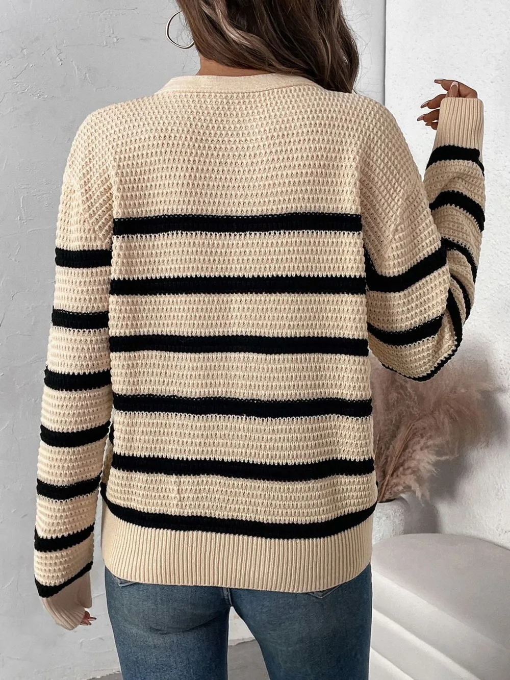 Striped Half Button Long Sleeve Sweater, image 4