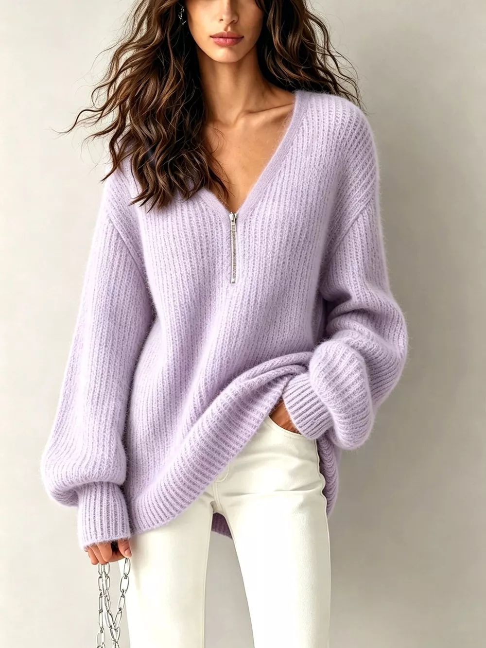 Quarter Zip Dropped Shoulder Sweater, image 7