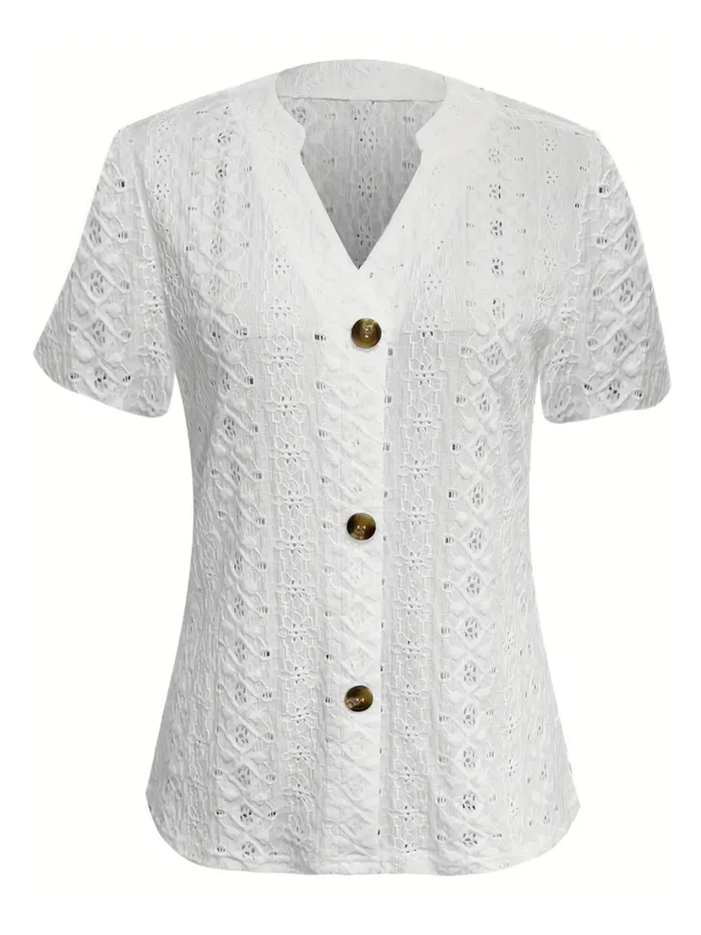 Openwork Notched Short Sleeve Top, image 4