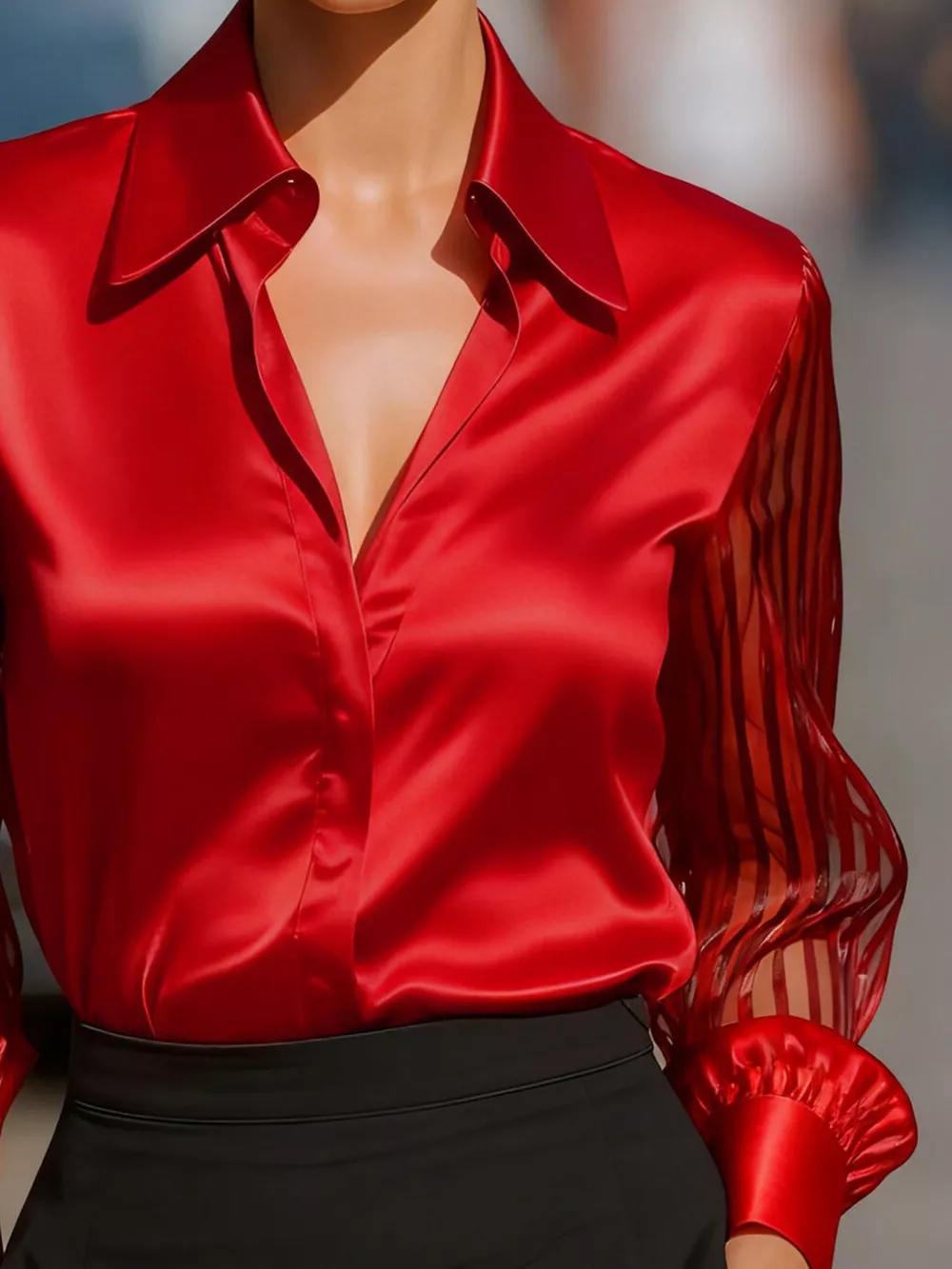 Collared Neck Sheer Sleeve Shirt, image 7