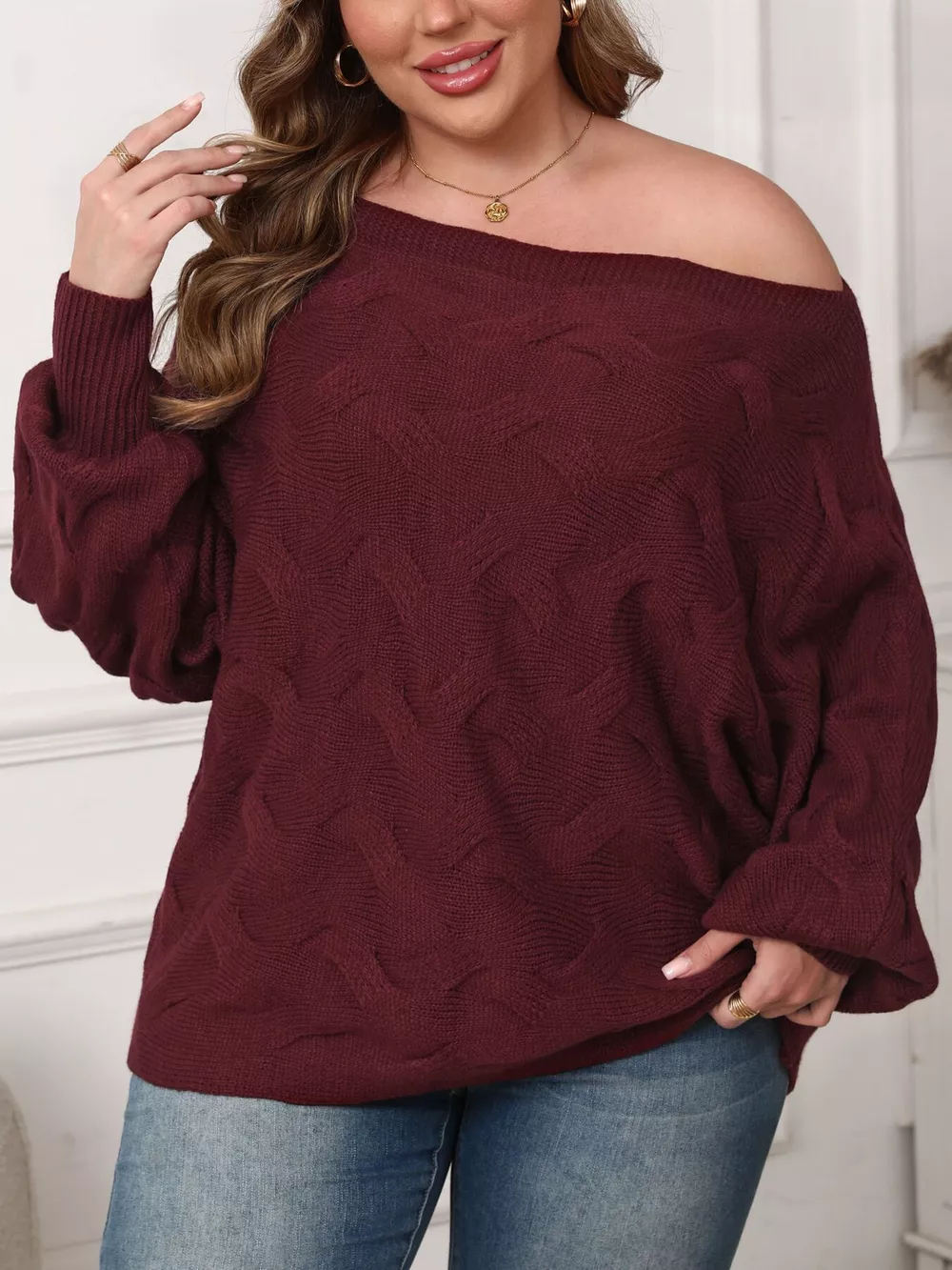 Plus Size Off-Shoulder Long Sleeve Sweater, image 3