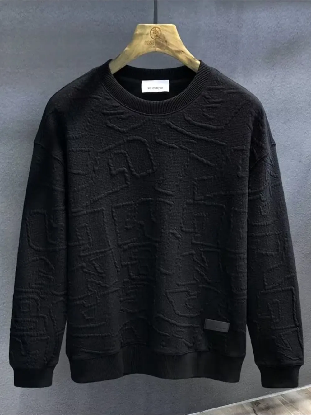 Men's Plus Size Textured Round Neck Long Sleeve Sweatshirt, image 3