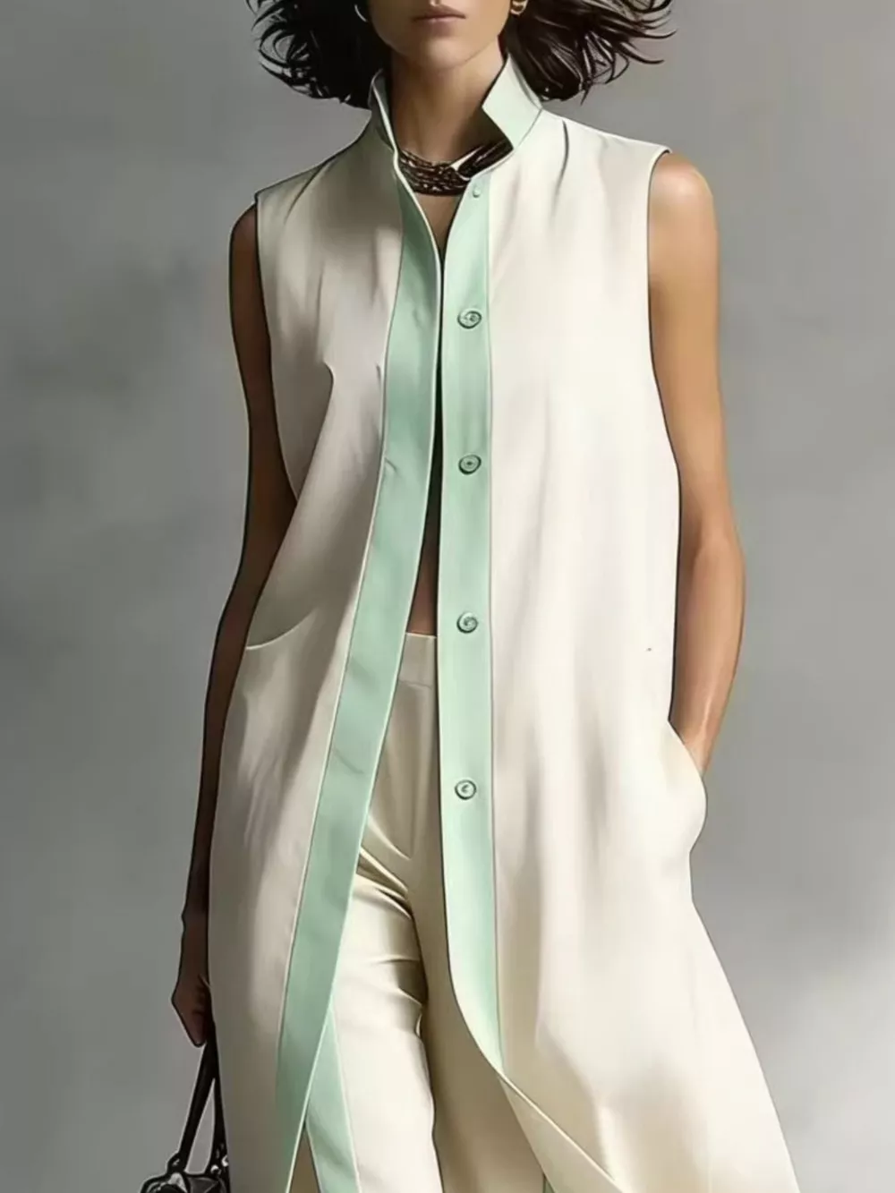 Full Size Sleeveless Longline Vest and Wide‑Leg Pants Set Plus Size, image 4