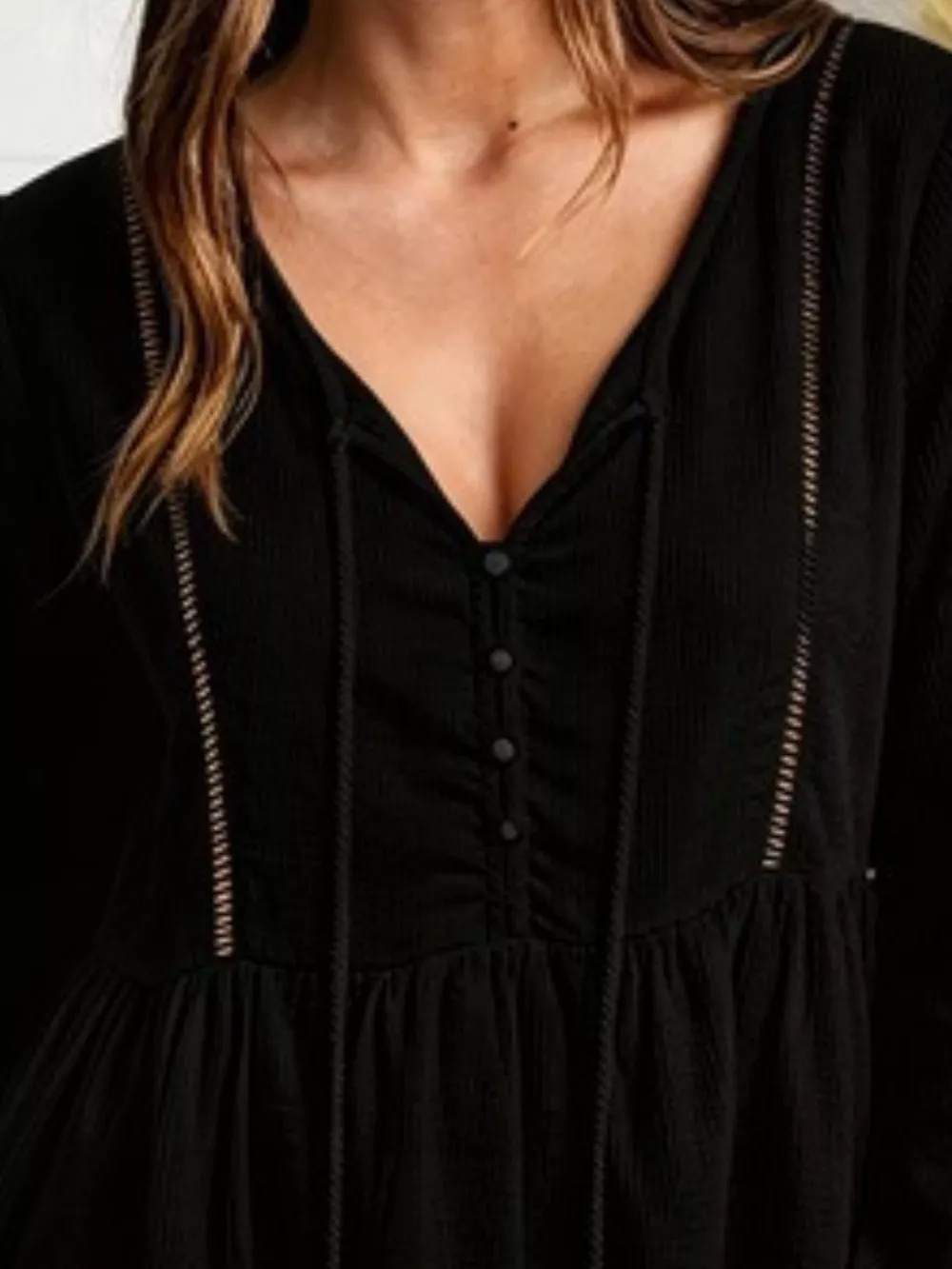 Tassel Drawstring Long Sleeve Peplum Top, image 5