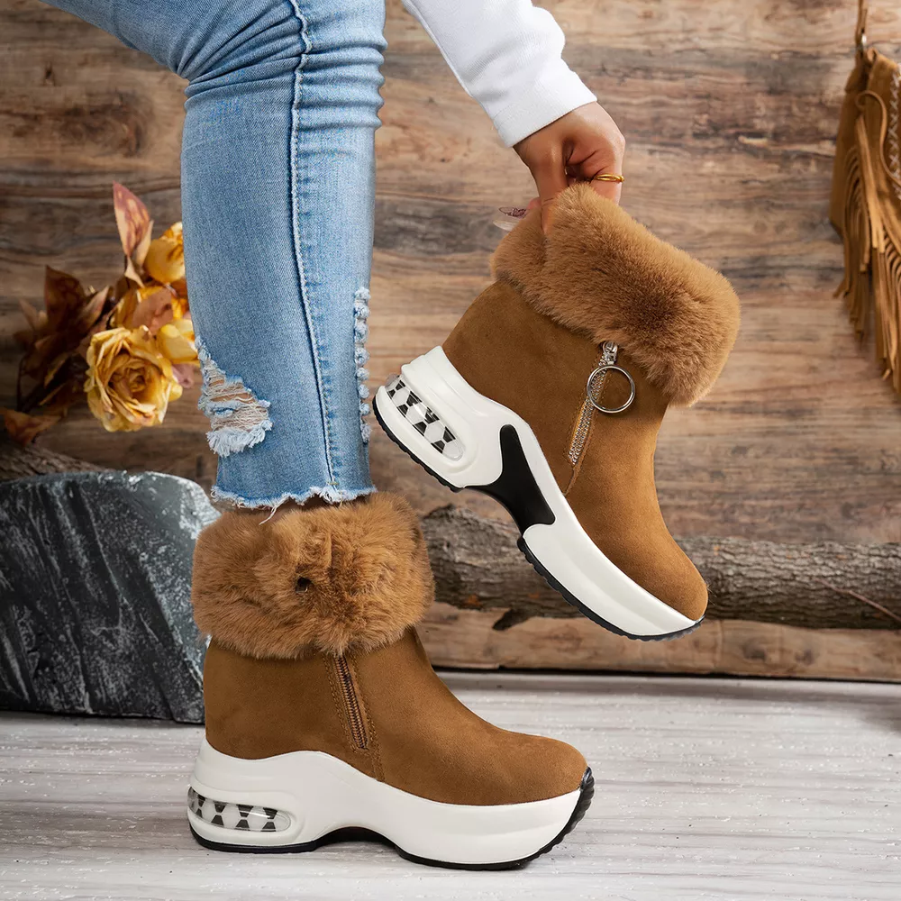 Fuzzy Side Zipper Platform Ankle Boots, image 14