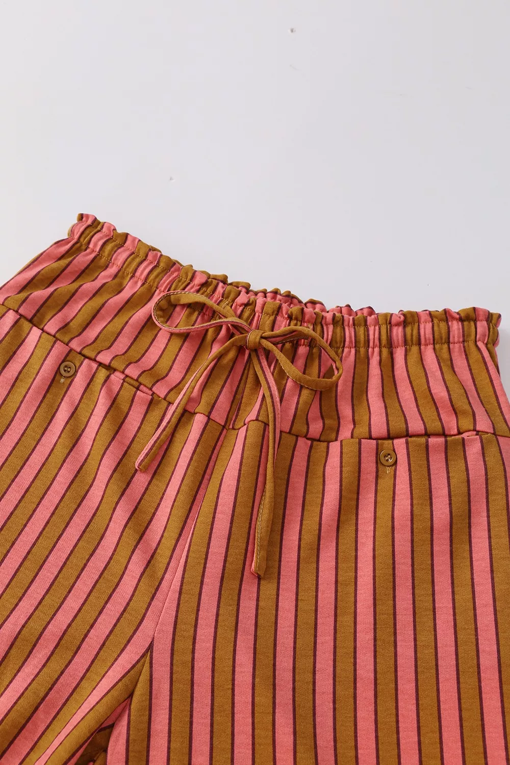 Stripe Button Pocket Tie Waist Casual Wide Leg Pants, image 3