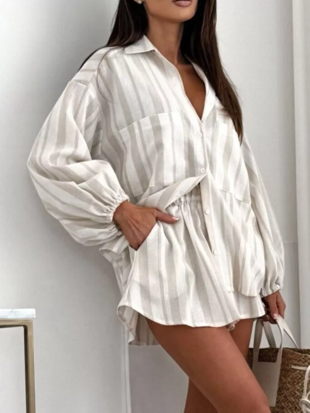Long Sleeve Shirt and High-Waisted Shorts Set, image 22