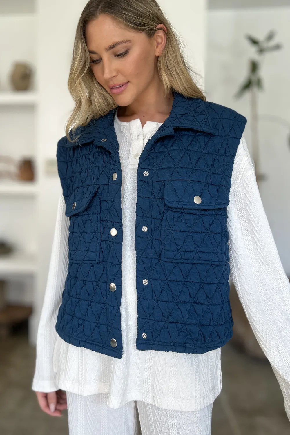 Full Size Pocketed Texture Snap Down Vest Coat, image 7
