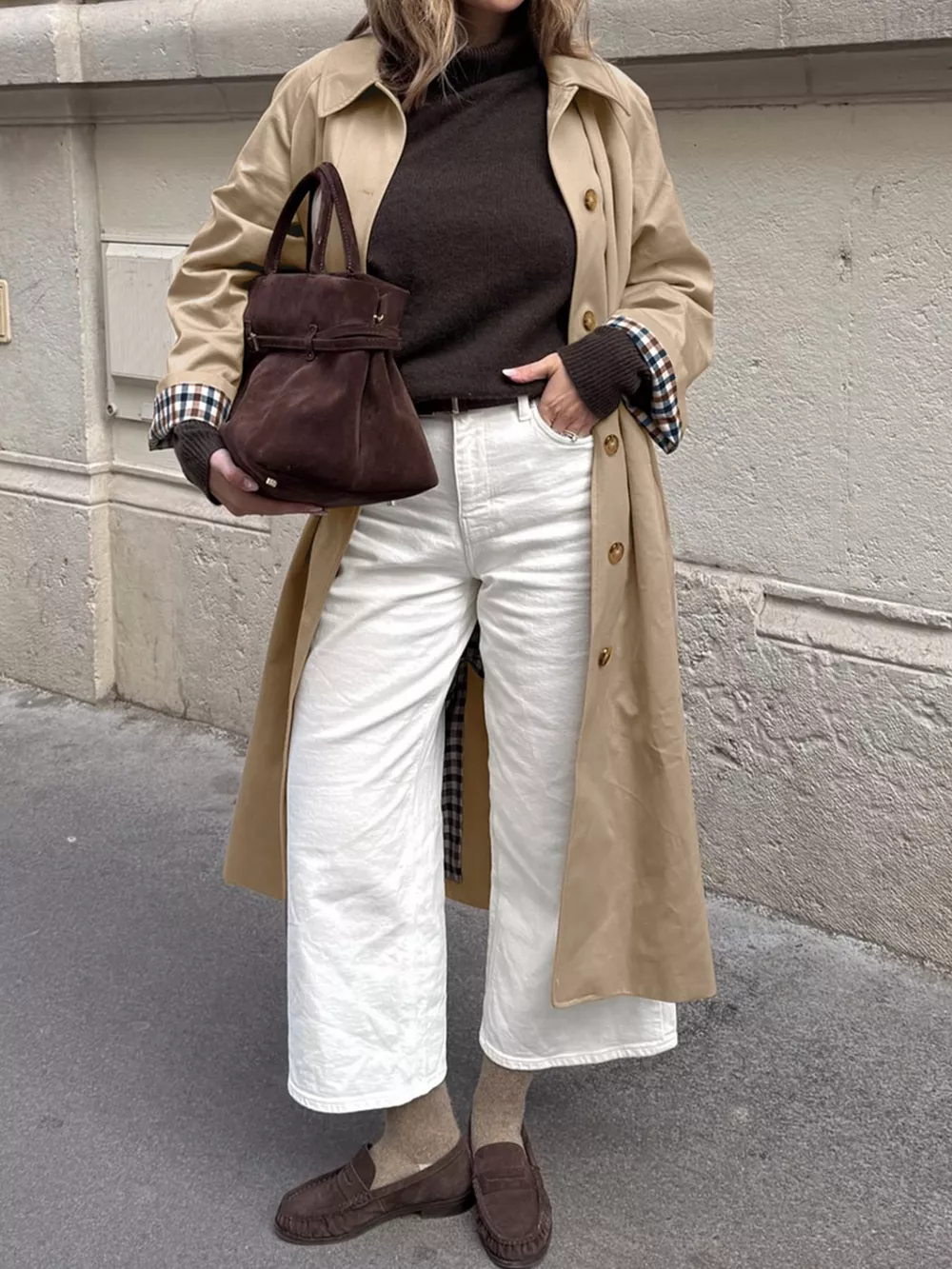 Checkered Lining Button Up Trench Coat, image 5