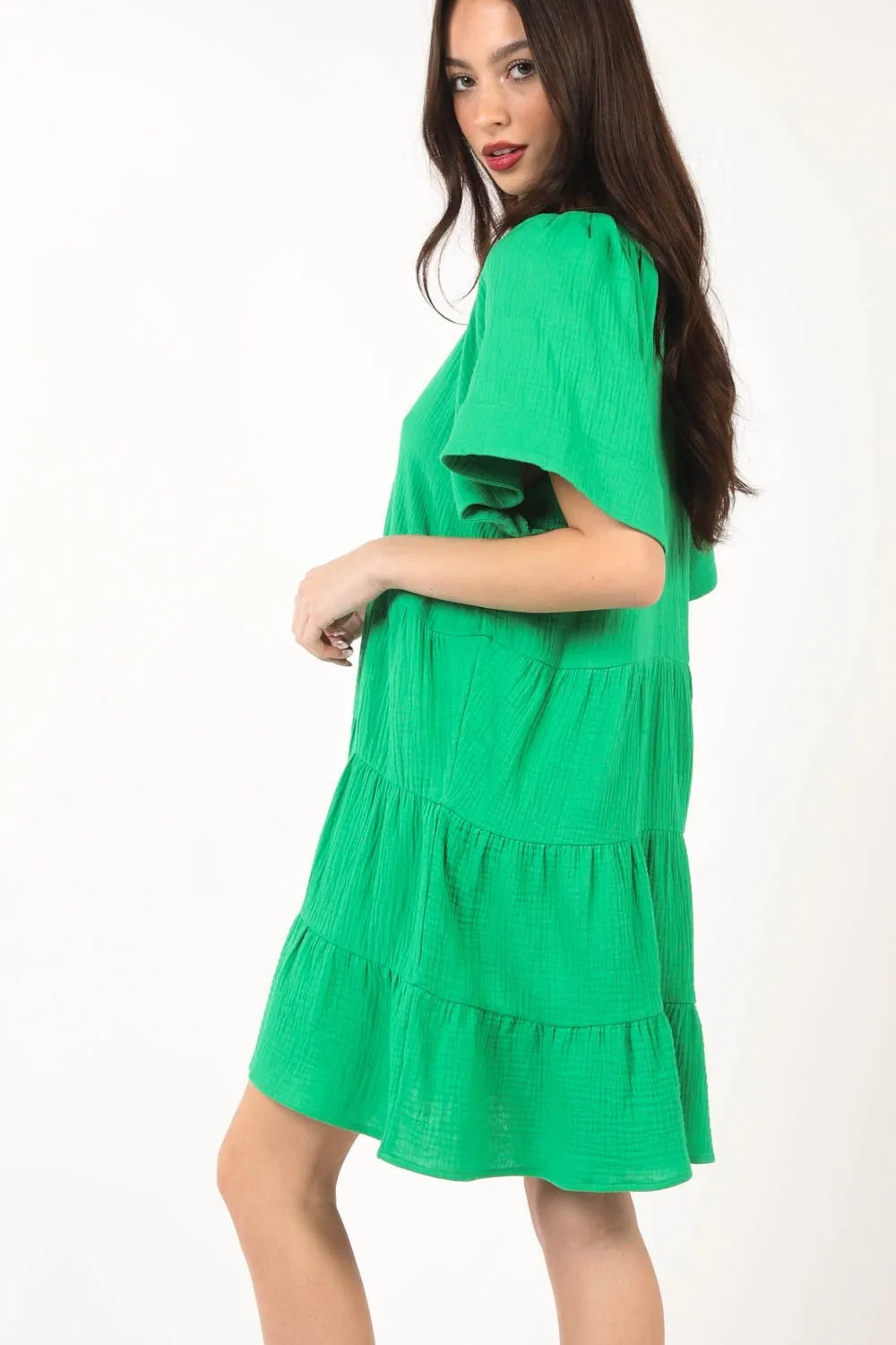 Texture V-Neck Ruffled Tiered Dress, image 3