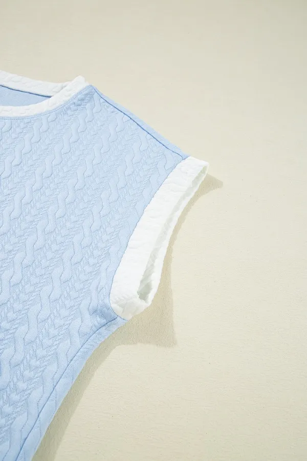 Contrast Trim Textured Crewneck Tee and Pocketed Skirt Set, image 7
