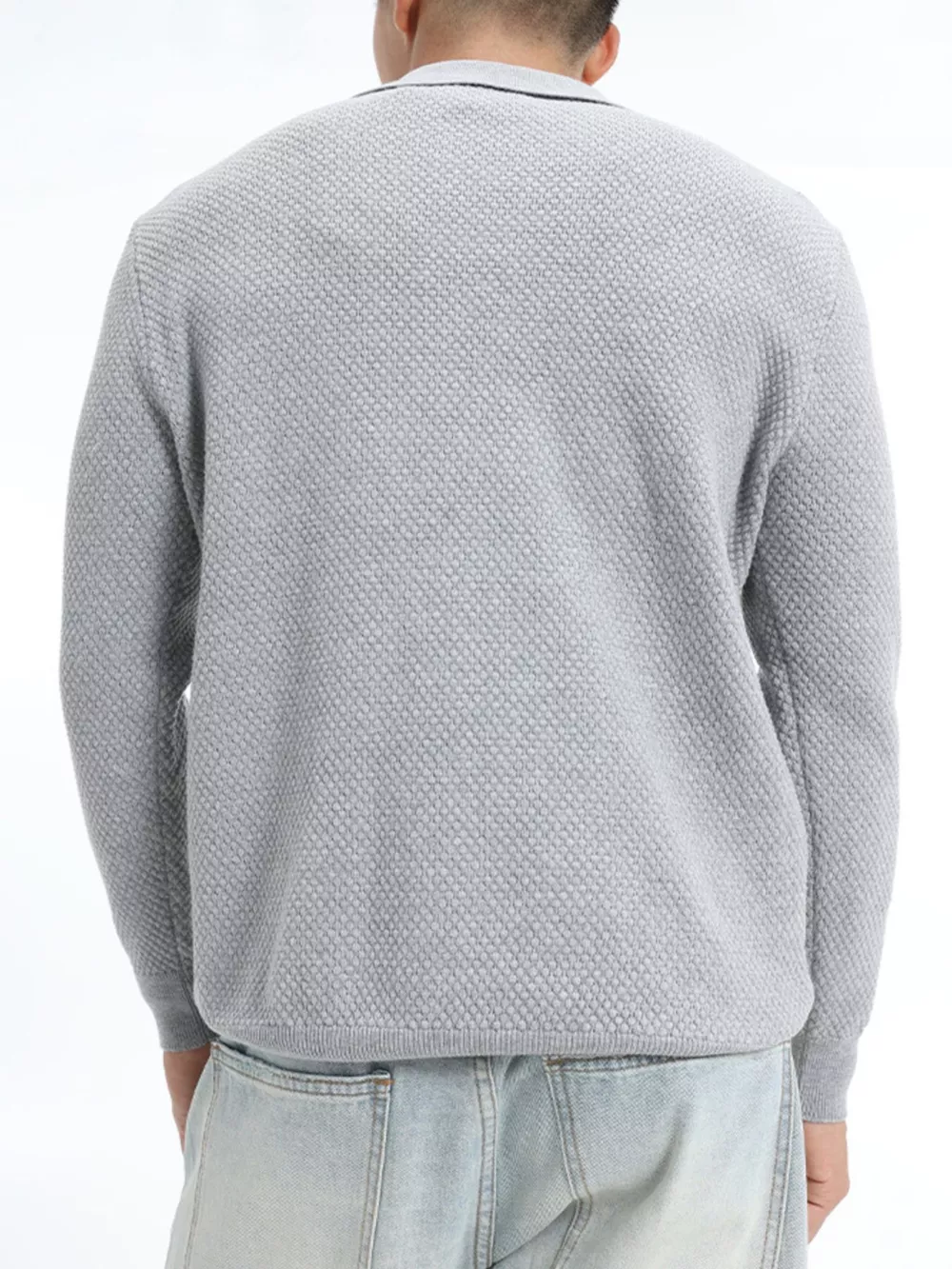 Men's Plus Size Textured Knit Polo Collar Sweater, image 8