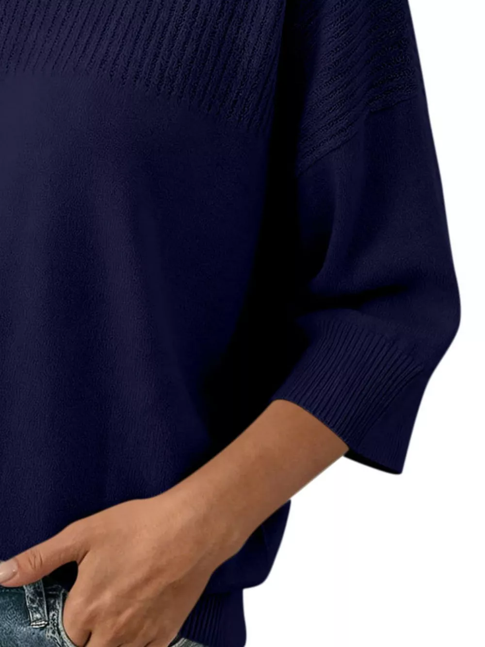 Elegant Crew Neck Eyelet Ribbed Sweater, image 9