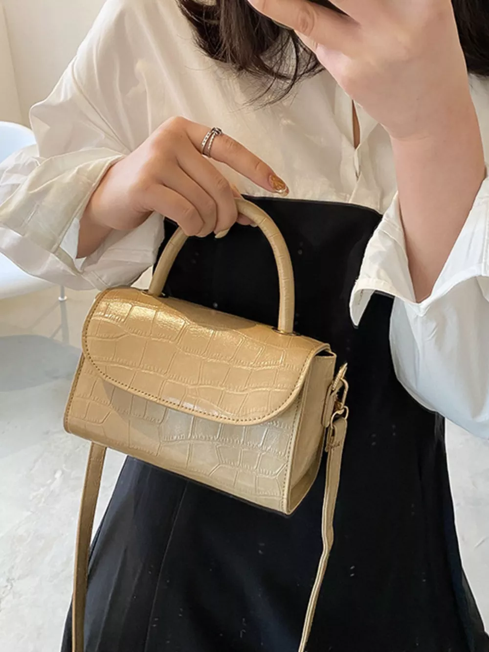 Crocodile Pattern Top Handle Crossbody Bag, image 5
